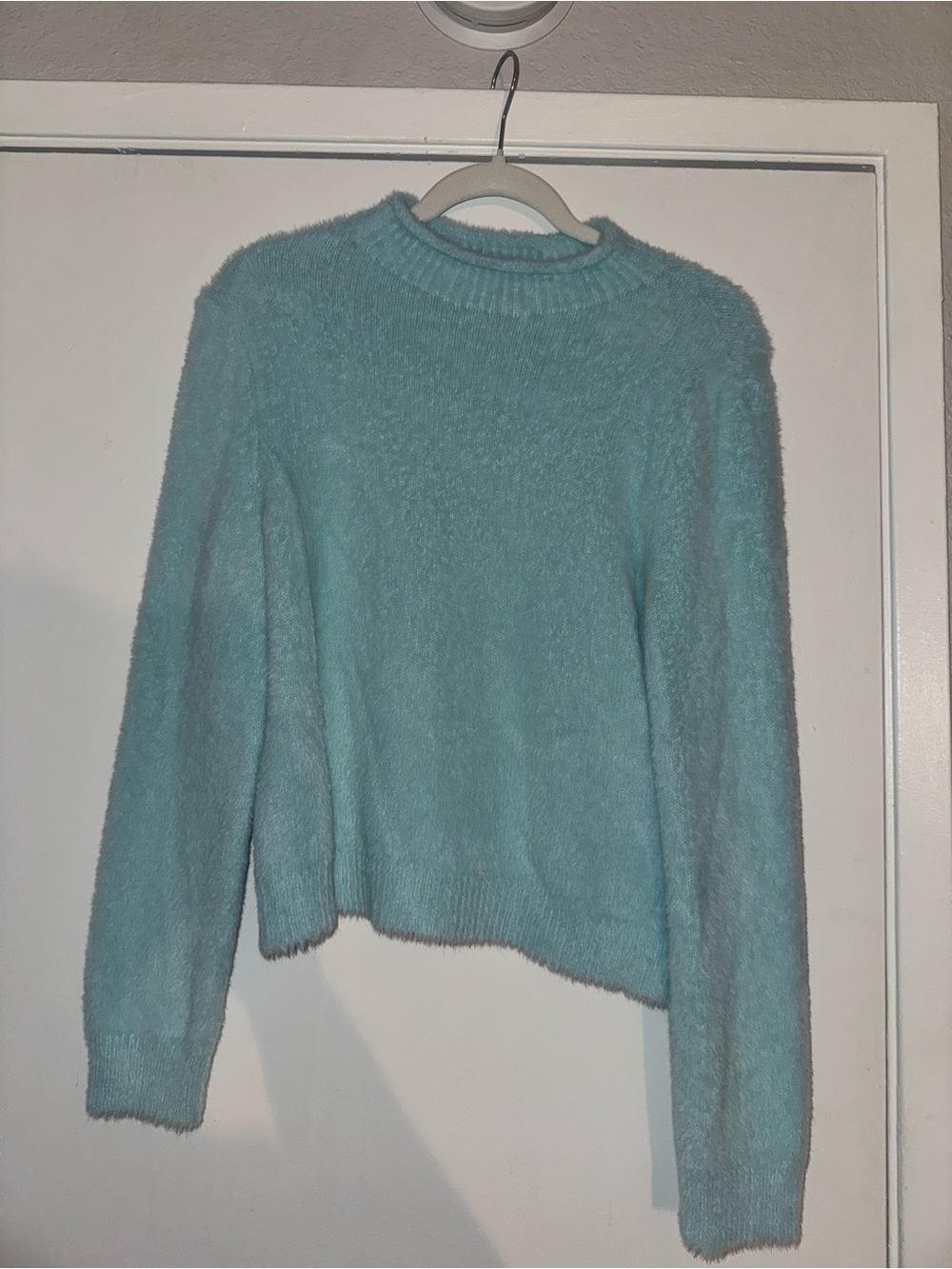 Universal Thread Women's Fuzzy Crewneck Sweater in Light Aqua